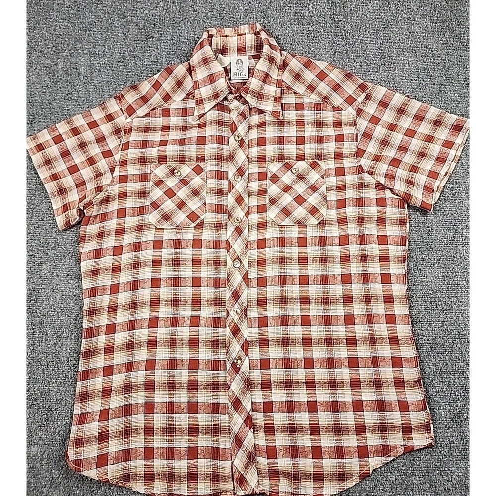 Vintage Alfie‎ California Plaid Western Shirt XL Short Sleeve Retro 70s Rare